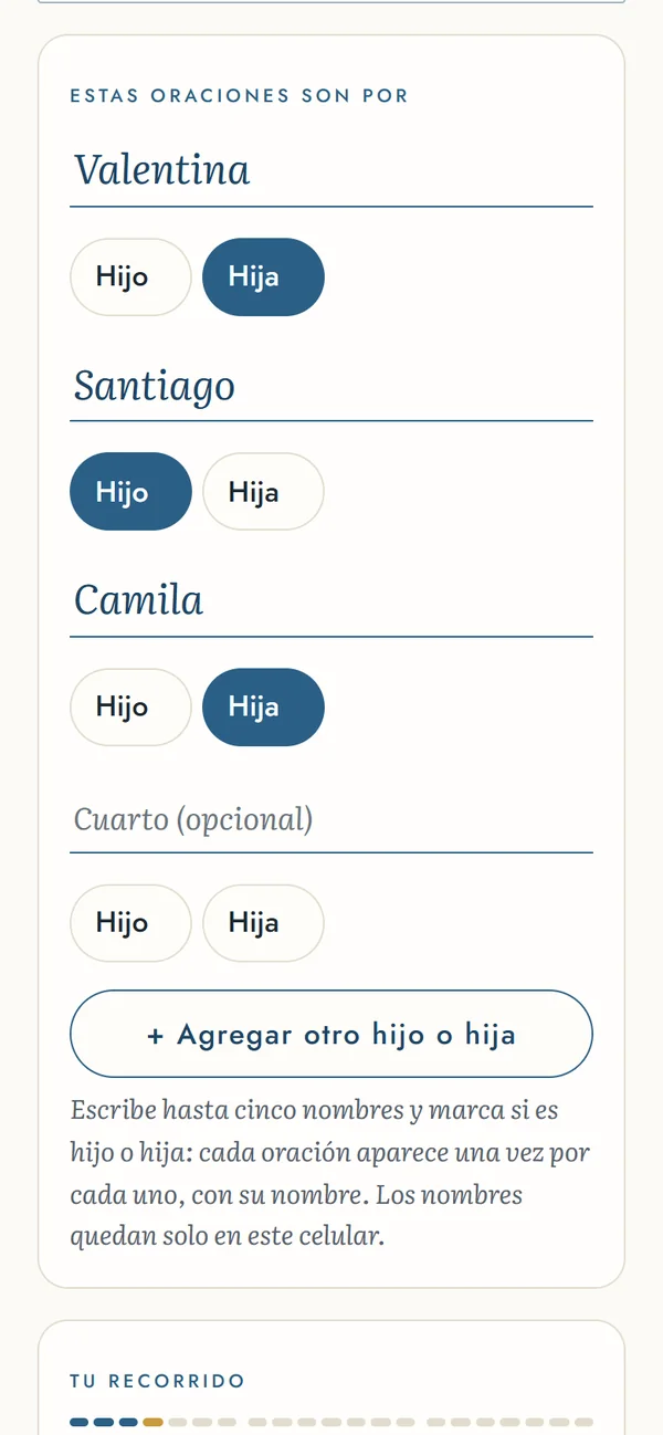 Lector en el celular con nombres de ejemplo
