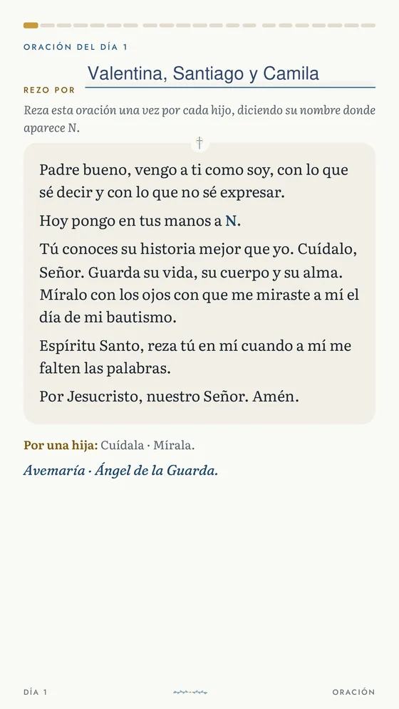 Página del PDF para celular con la oración del día 1