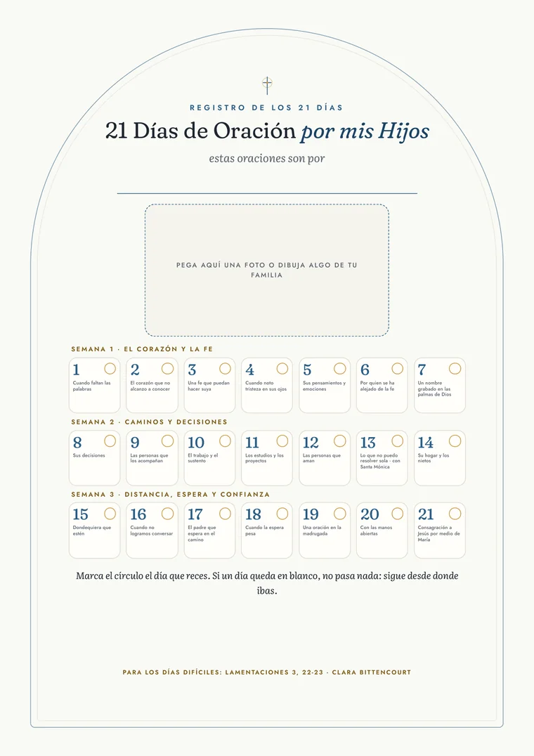 Hoja A4 Registro de los 21 días con 21 casillas